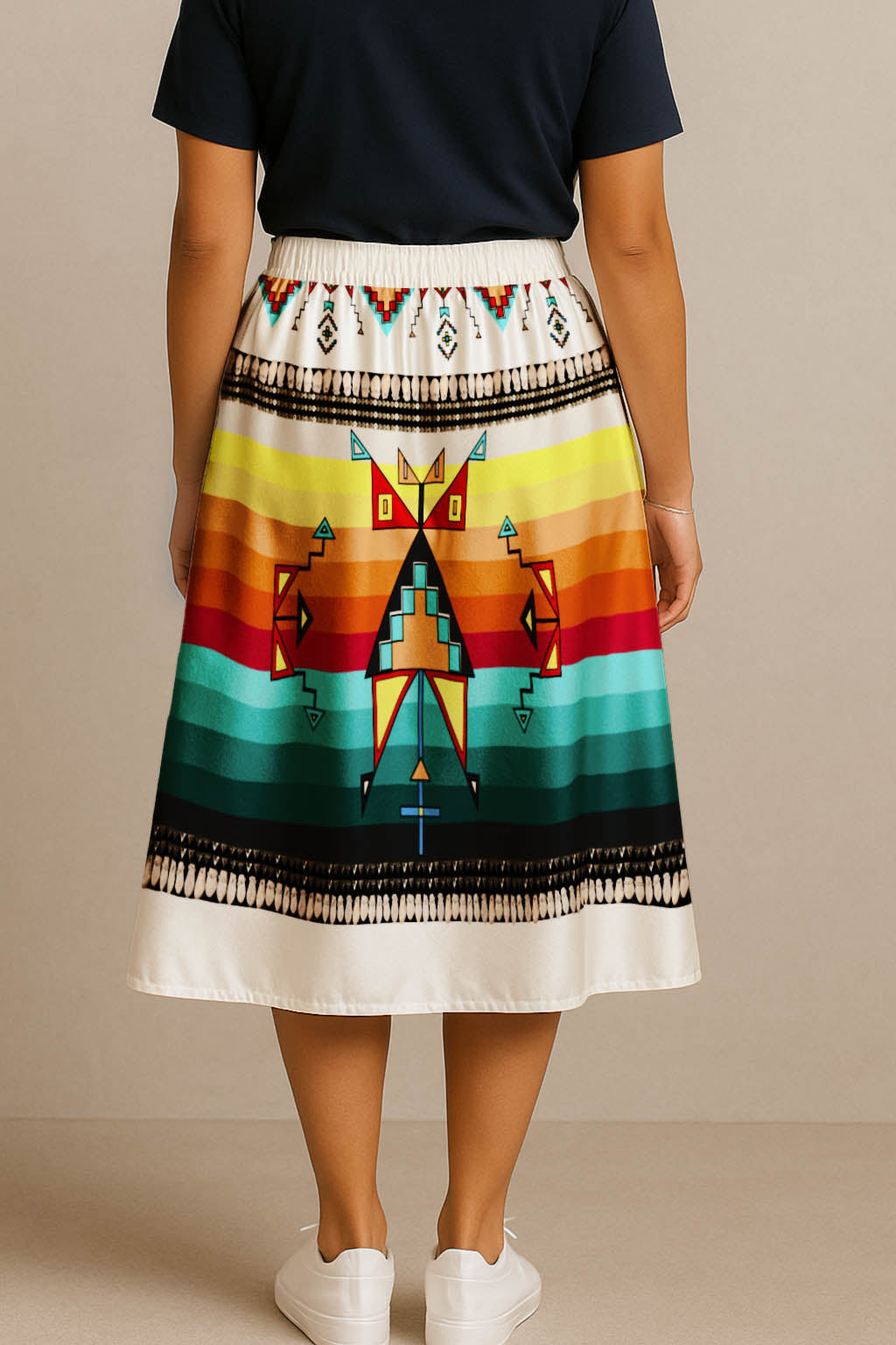 Sentinel of the Plains White 3 Elastic Waist Pocket Midi Skirt