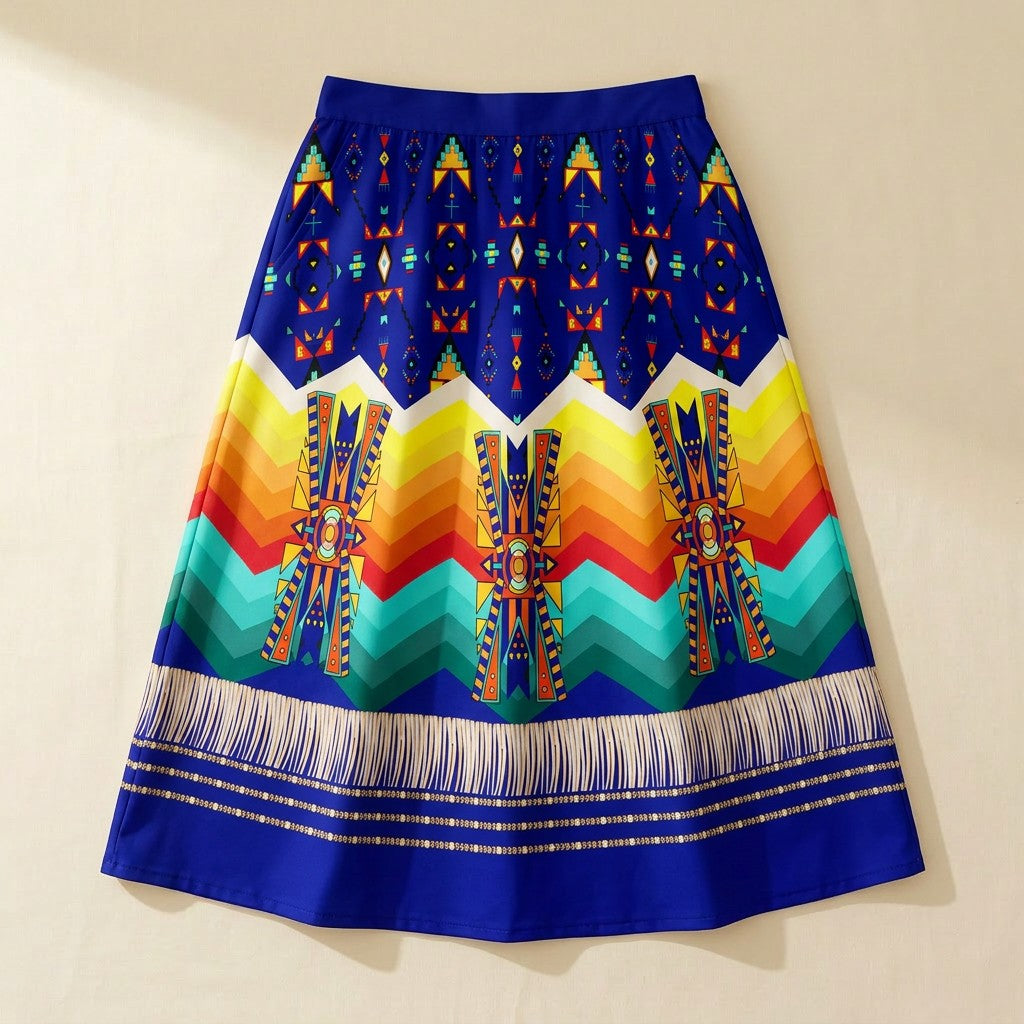 Sentinel of the Plains Navy 1 Elastic Waist Pocket Midi Skirt