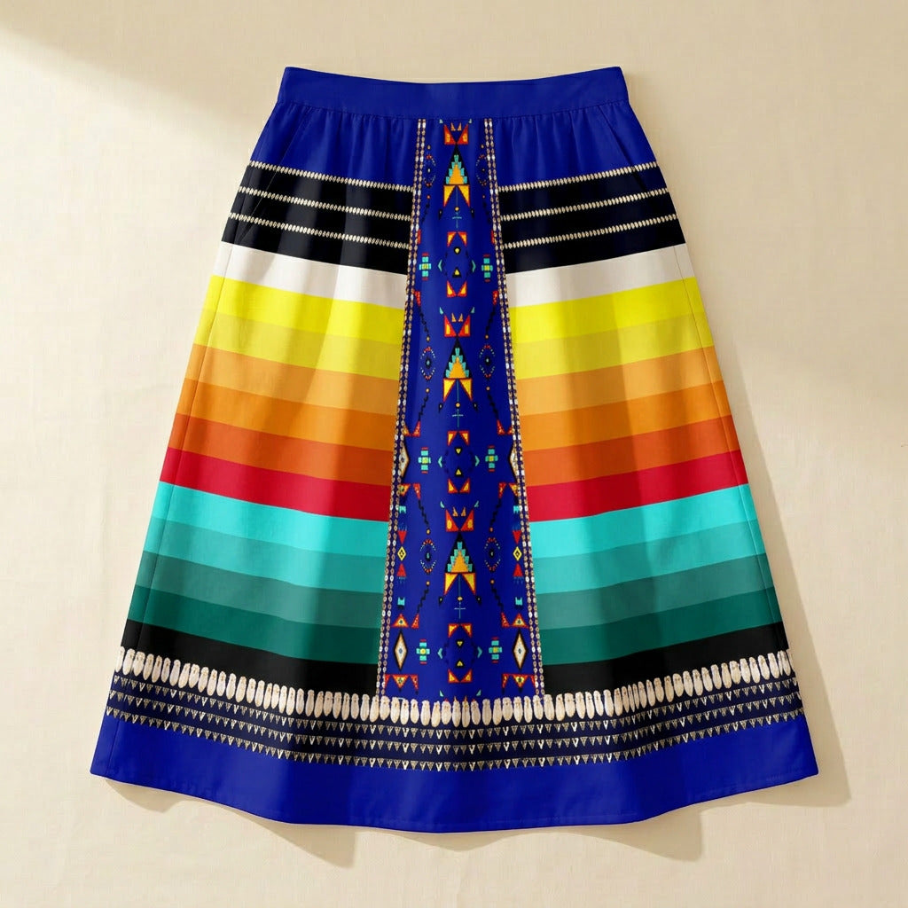 Sentinel of the Plains Navy 2 Elastic Waist Pocket Midi Skirt