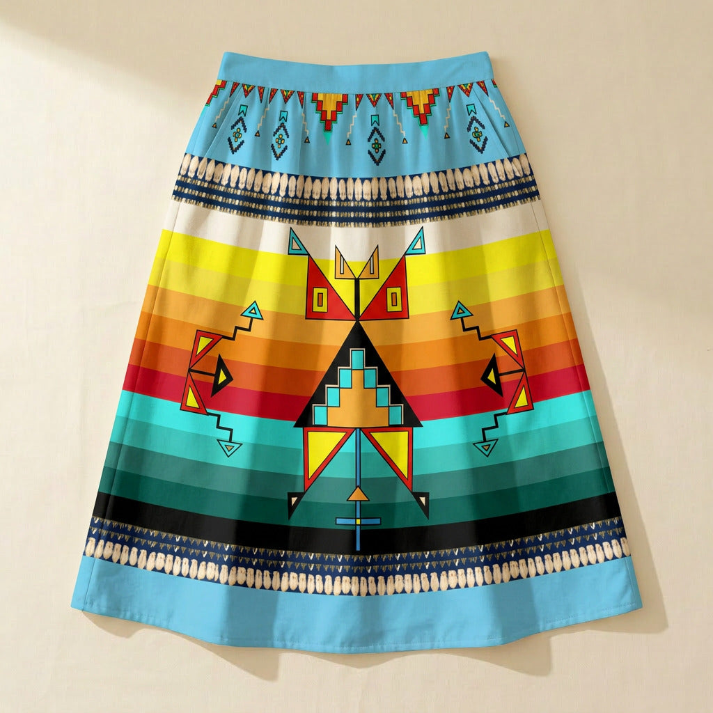 Sentinel of the Plains Turquoise 3 Elastic Waist Pocket Midi Skirt