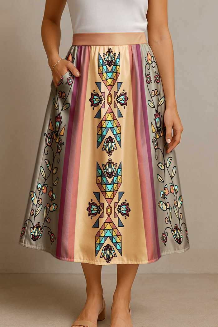 Sister Arrows Earthy Elastic Waist Pocket Midi Skirt