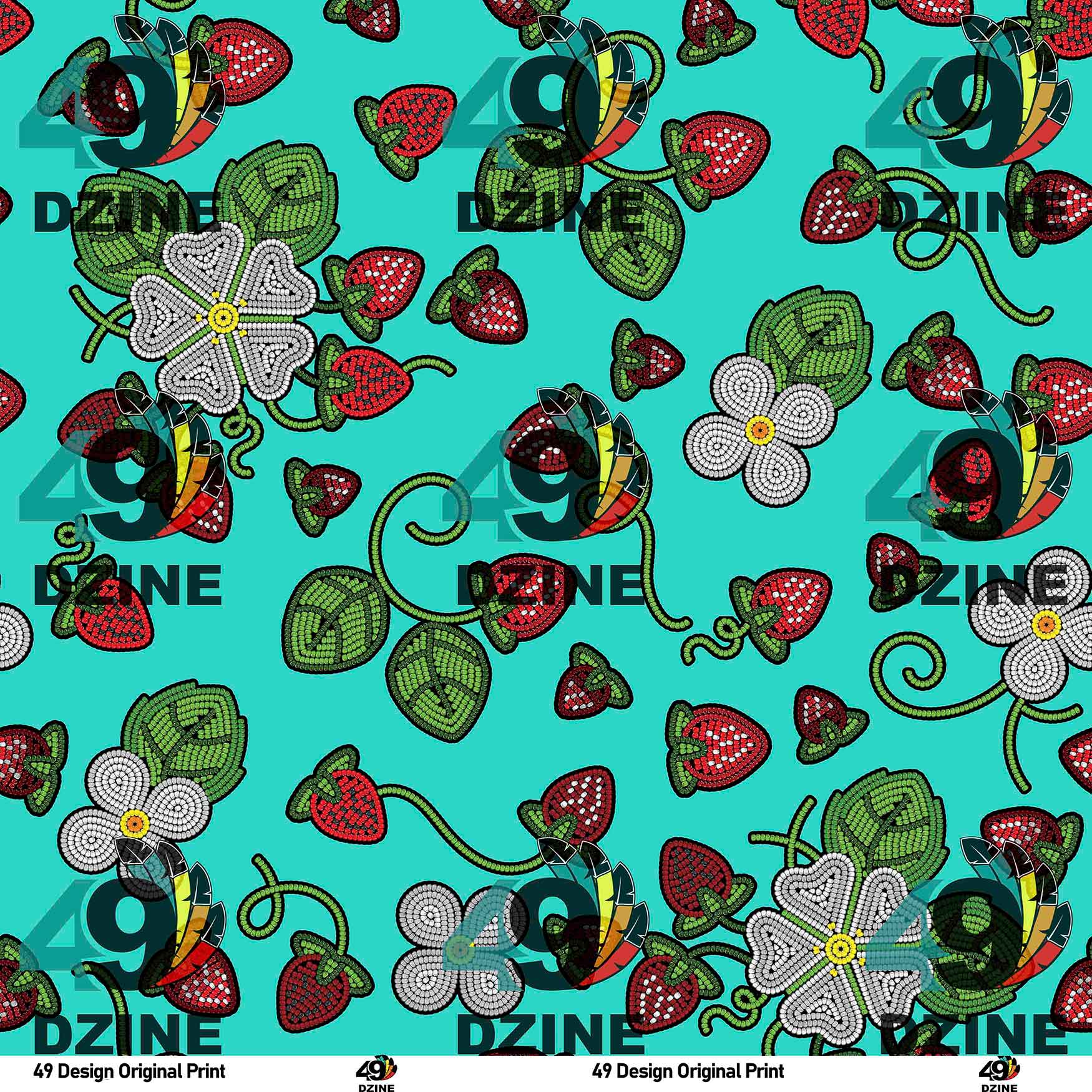 Strawberry Dreams Turquoise Satin Fabric By the Yard Pre Order