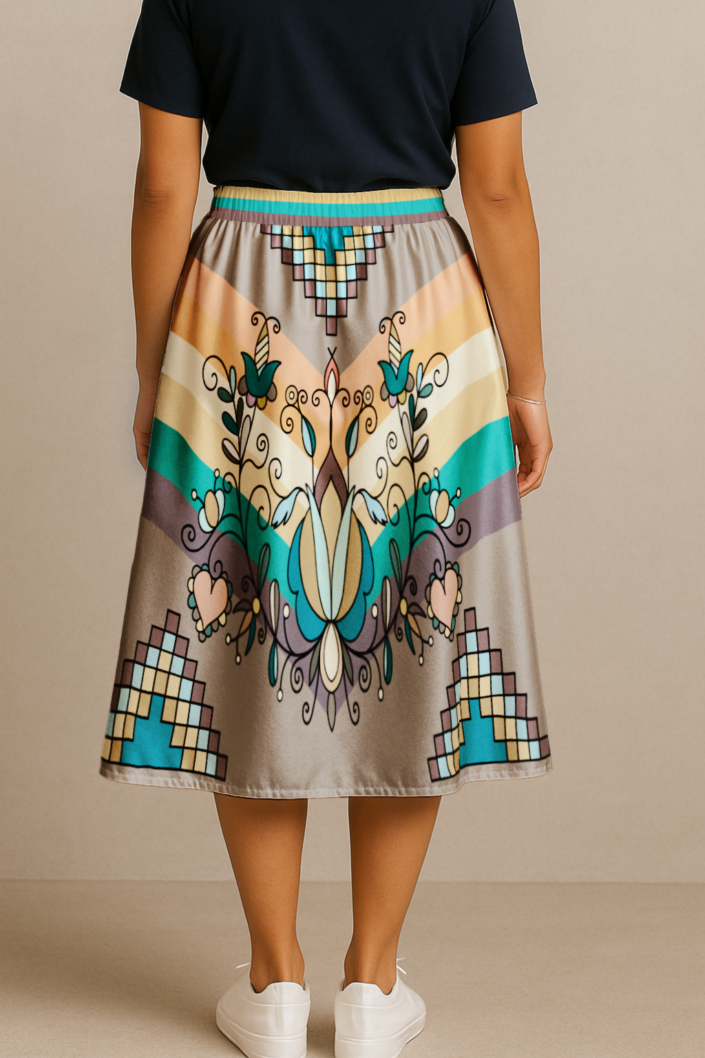 Sweet Grass Bloom Bright Elastic Waist Pocket Midi Skirt