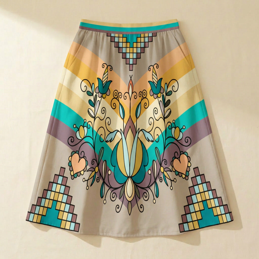 Sweet Grass Bloom Bright Elastic Waist Pocket Midi Skirt