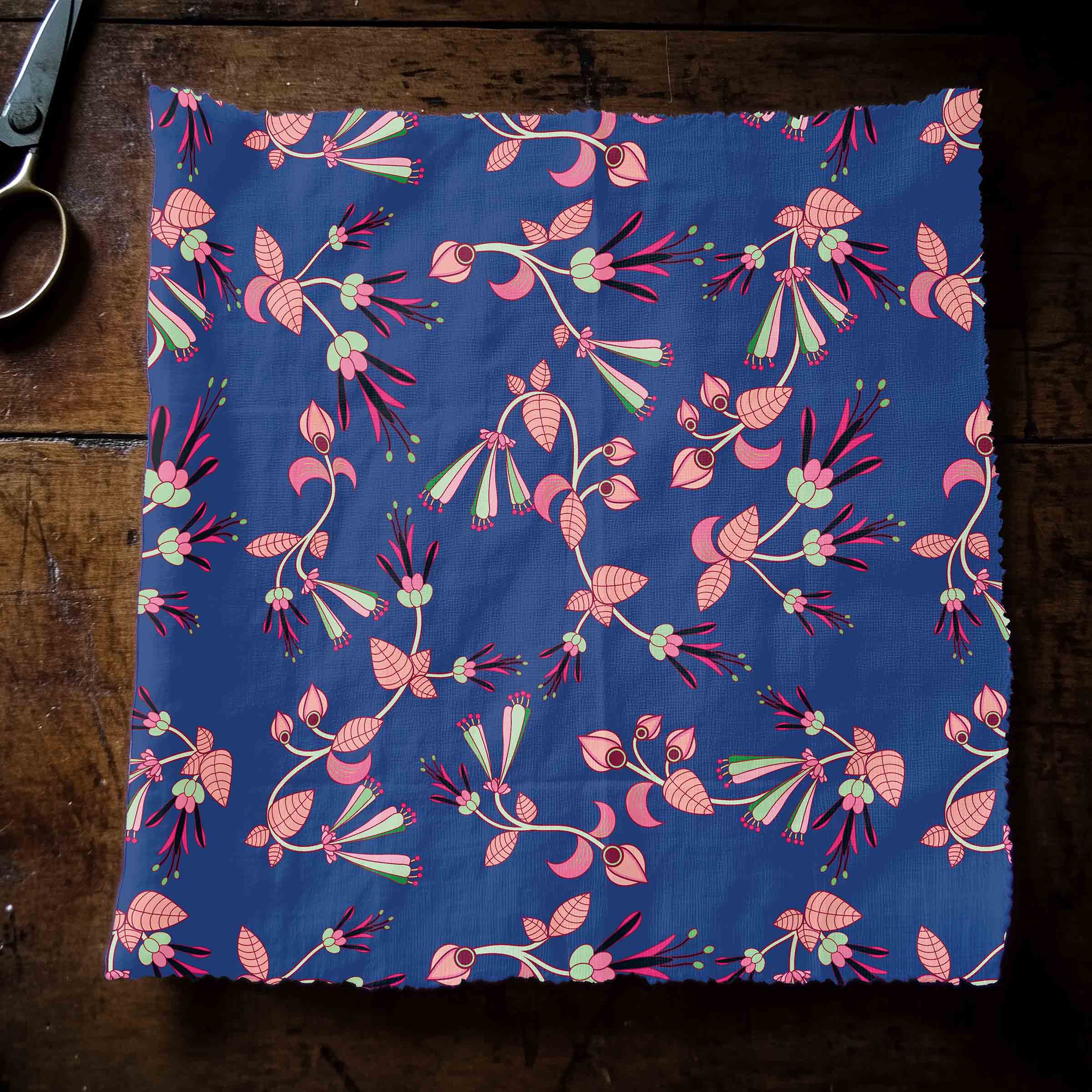 Swift Floral Peach Blue Satin Fabric By the Yard Pre Order