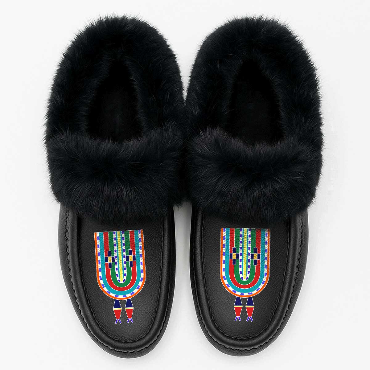 River Hold Black Leather Black Fur Moccasin