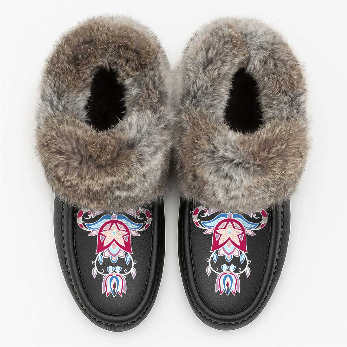 Northern Ember Black Leather Mottled Fur Moccasin