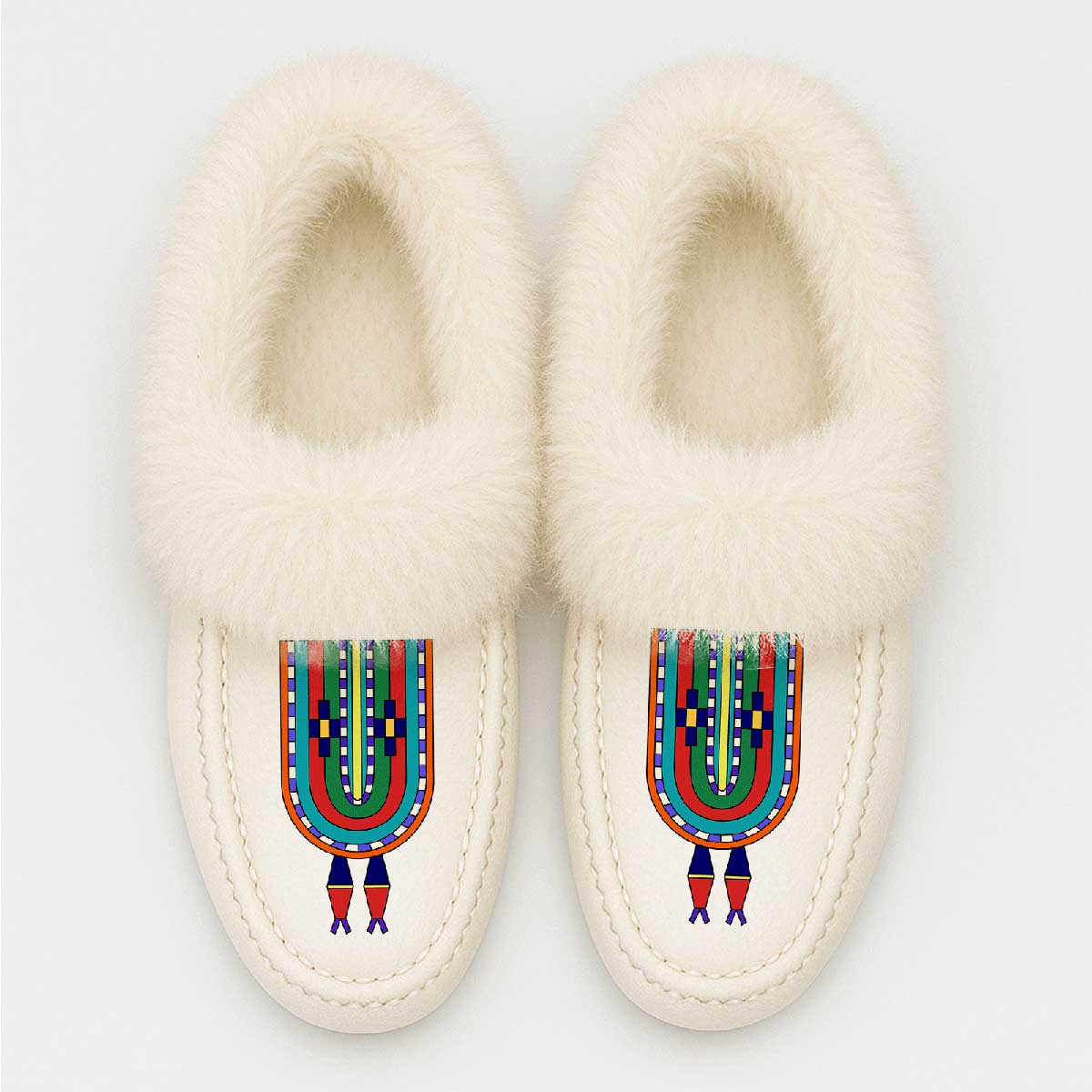 River Hold White Leather White Fur Moccasin