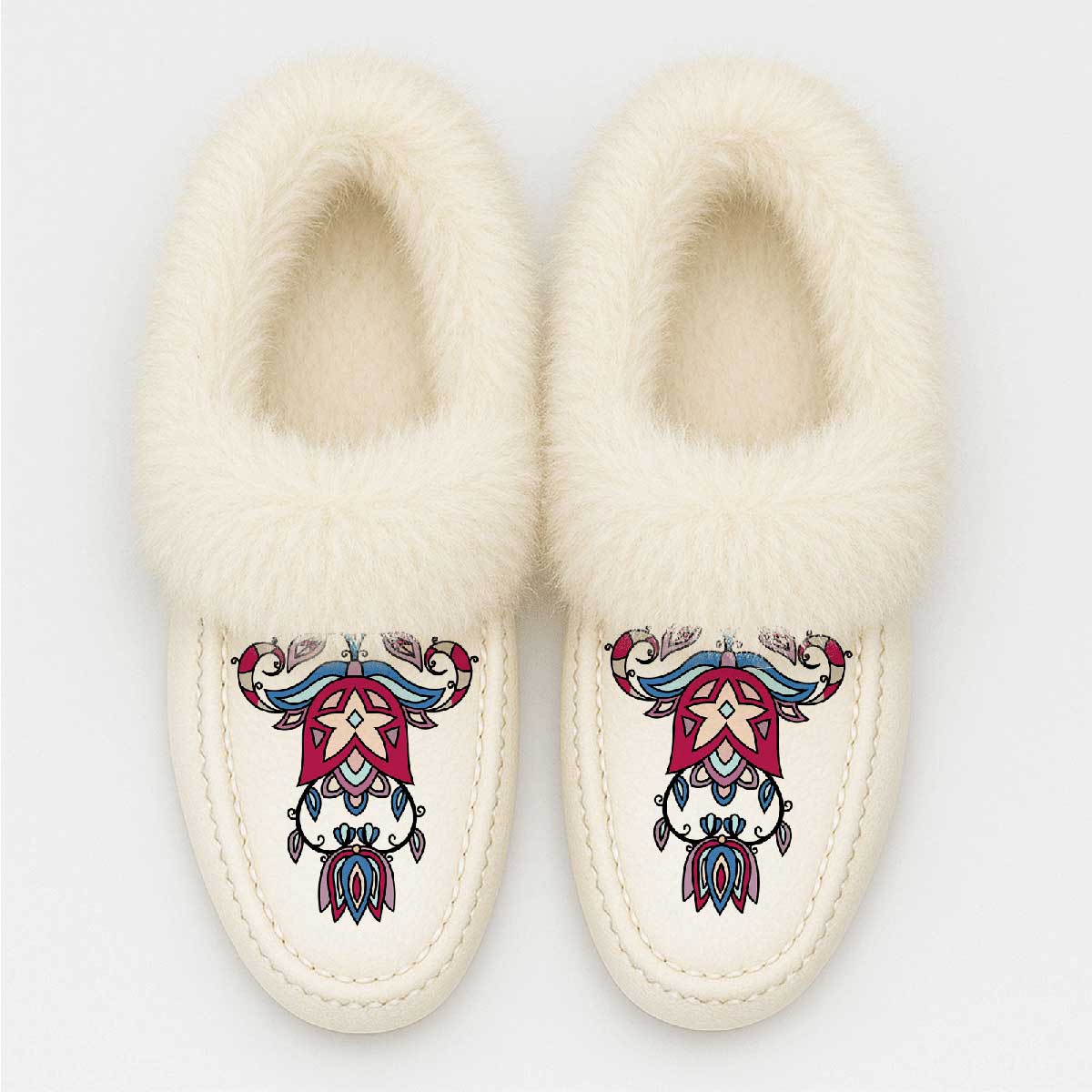 Northern Ember White Leather White Fur Moccasin