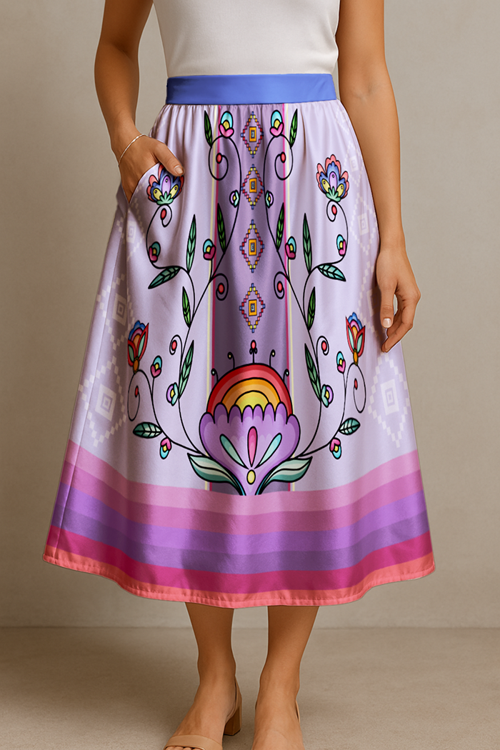 Threaded Whispers Bright Elastic Waist Pocket Midi Skirt
