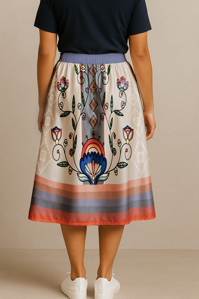 Threaded Whispers Earthy Elastic Waist Pocket Midi Skirt