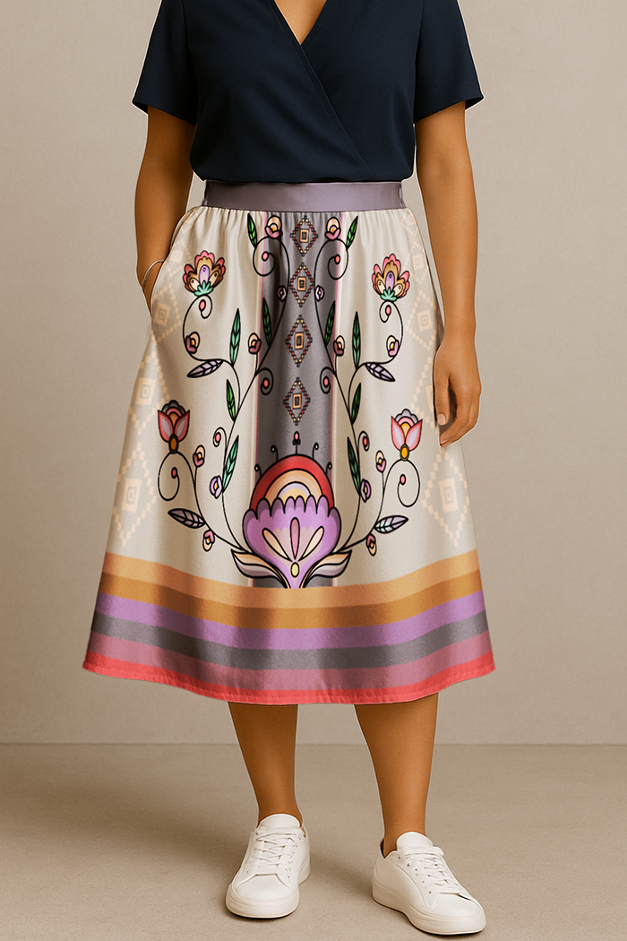 Threaded Whispers Pastel Elastic Waist Pocket Midi Skirt