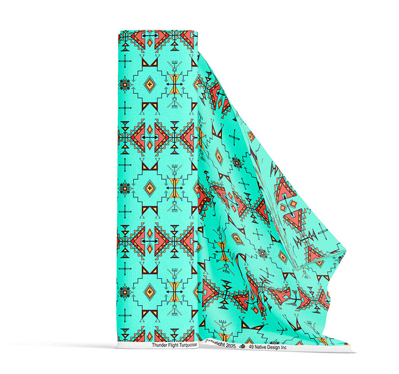 Thunder Flight Turquoise Satin Fabric By the Yard Pre Order