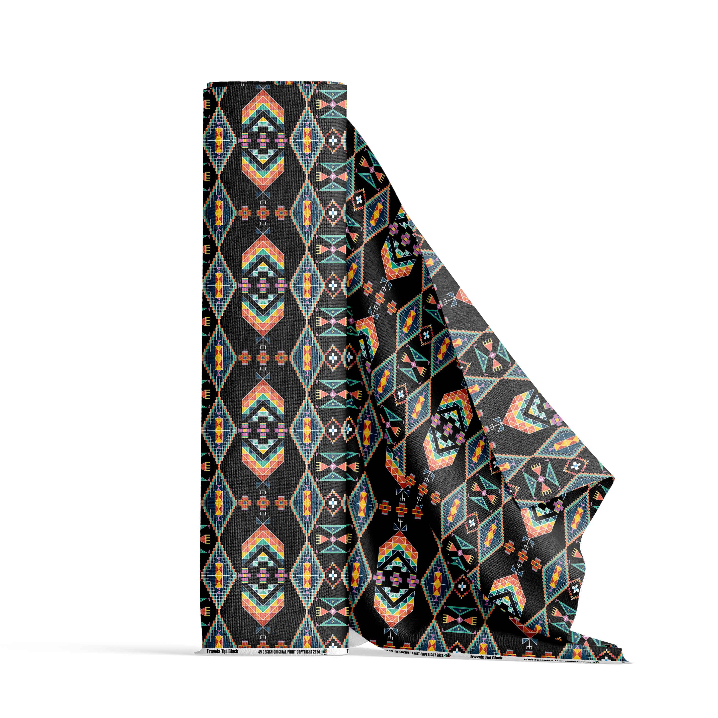 Travois Tipi Black Satin Fabric By the Yard Pre Order