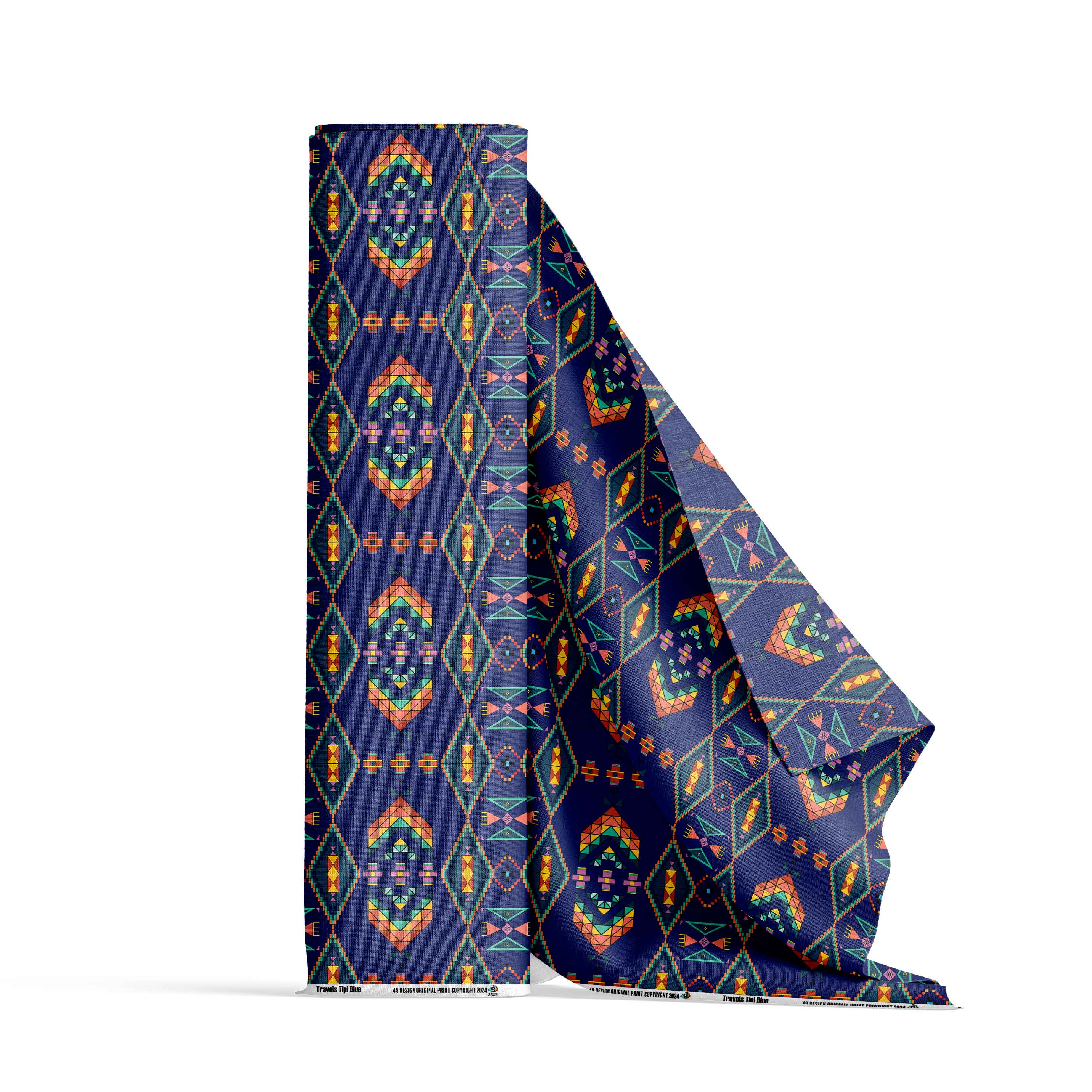 Travois Tipi Blue Satin Fabric By the Yard Pre Order