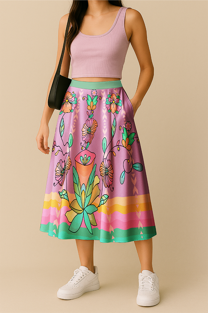 Whisphers of the Willow Bright Elastic Waist Pocket Midi Skirt