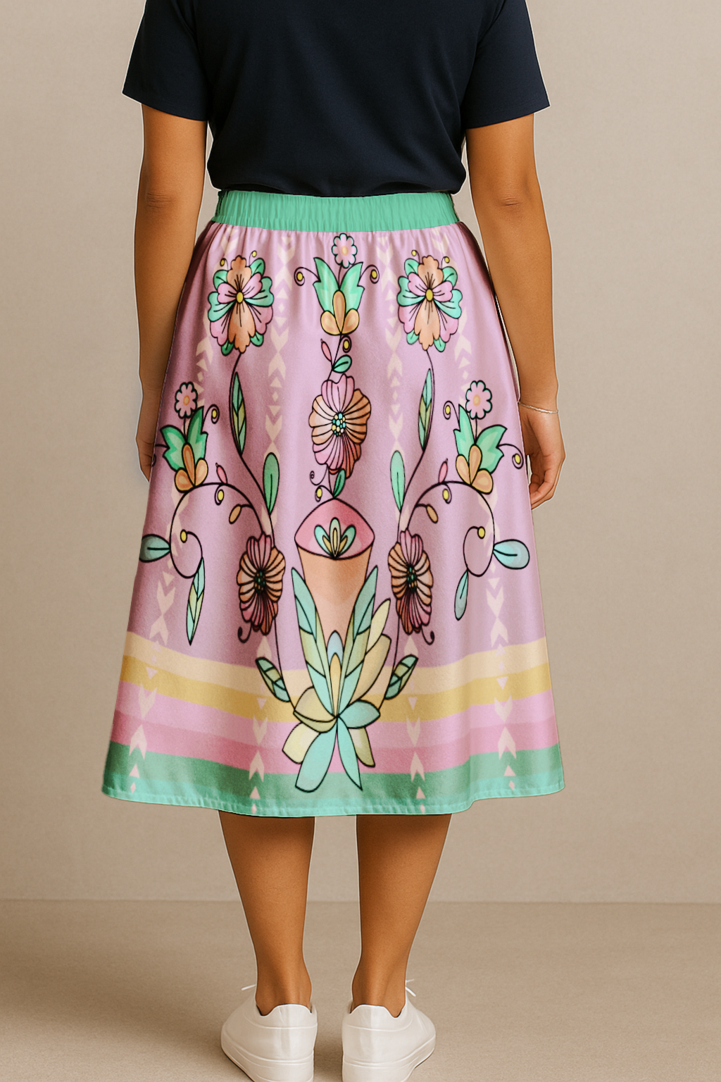 Whisphers of the Willow Bright Elastic Waist Pocket Midi Skirt
