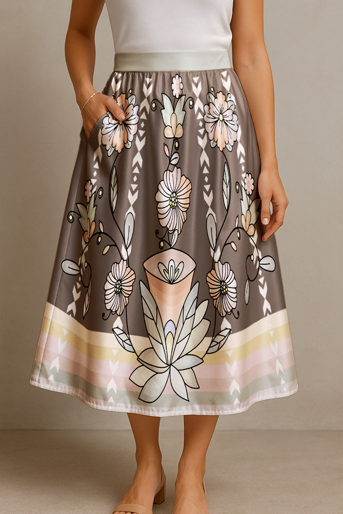 Whisphers of the Willow Earthy Elastic Waist Pocket Midi Skirt