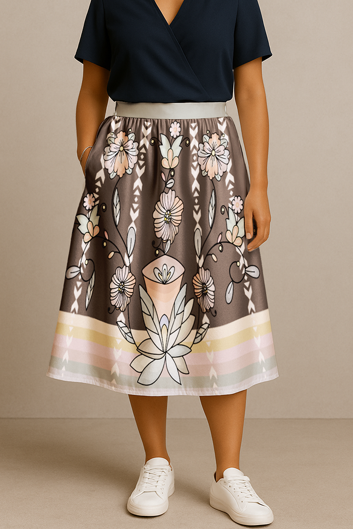 Whisphers of the Willow Earthy Elastic Waist Pocket Midi Skirt