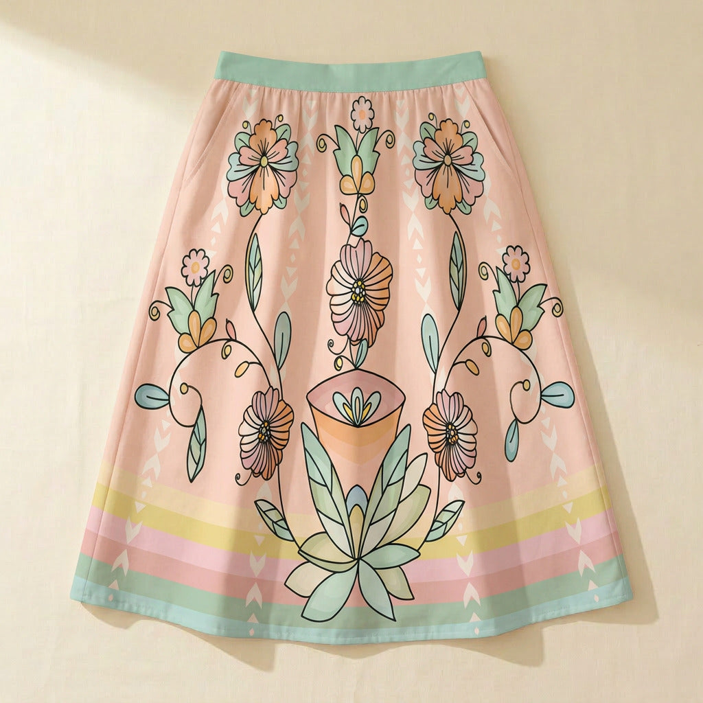 Whisphers of the Willow Pastel Elastic Waist Pocket Midi Skirt
