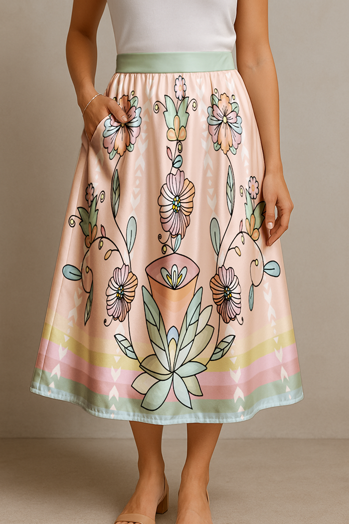 Whisphers of the Willow Pastel Elastic Waist Pocket Midi Skirt