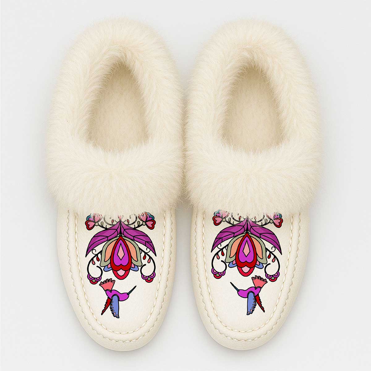 Frosted Leaf Spirit White Leather White Fur Moccasin