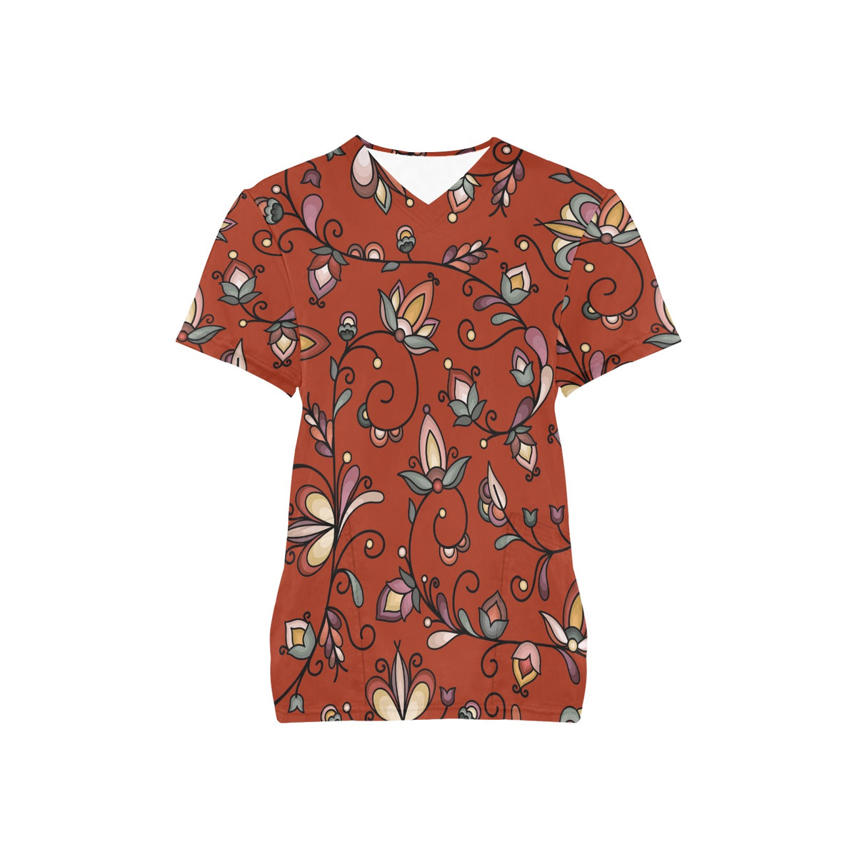 Burnt Sky Petals Red Scrub Top