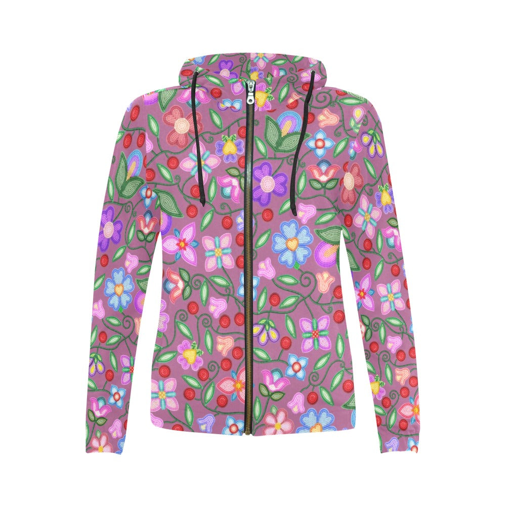 Petal Harmony Dusty Rose Full Zip Hoodie for Women
