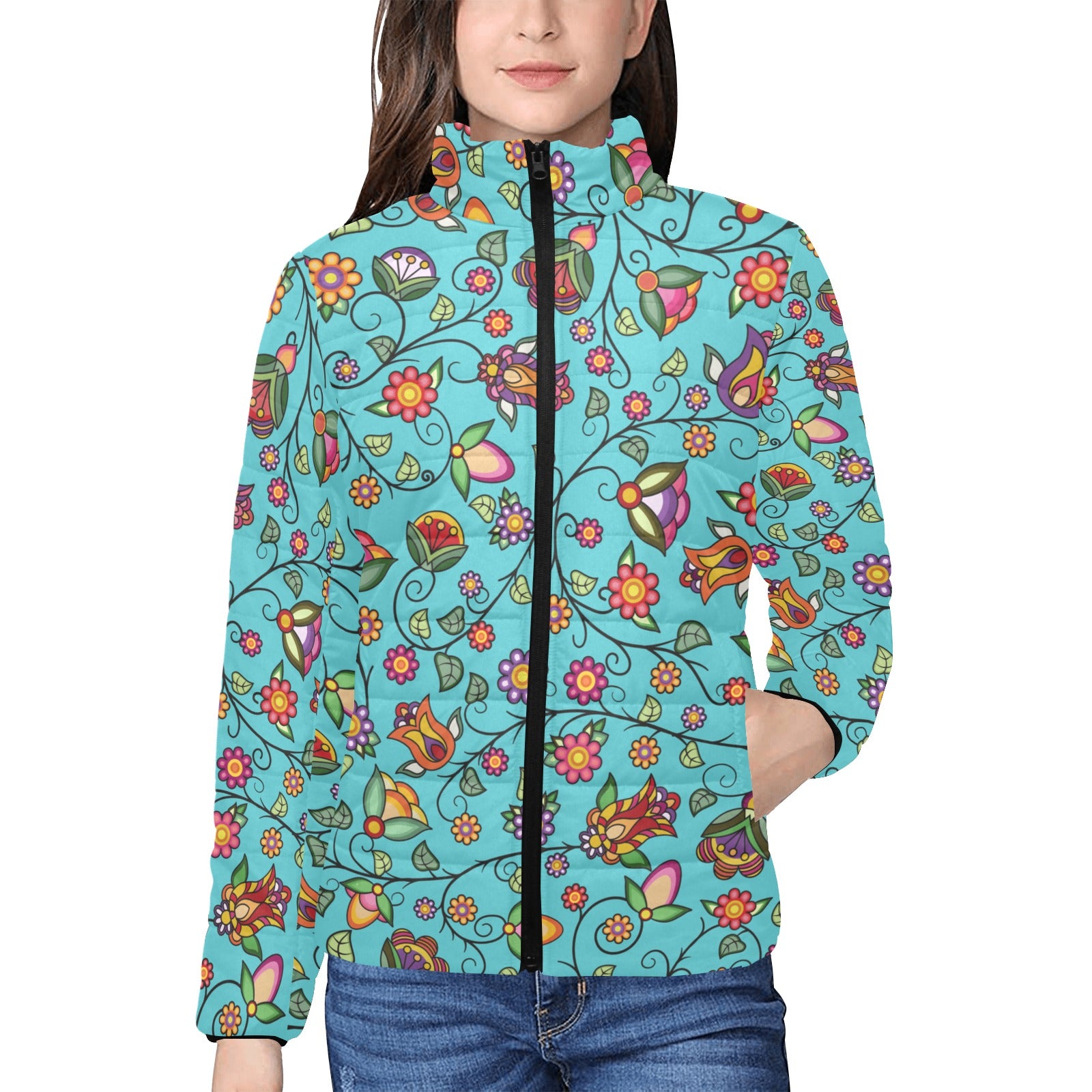 Heartbeat Petals Turquoise Women's Padded Jacket