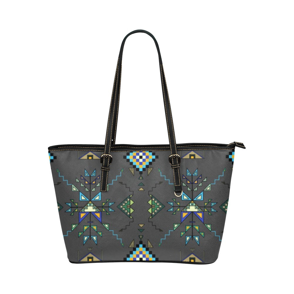 Bear Shield Gray Leather Tote Bag/Large