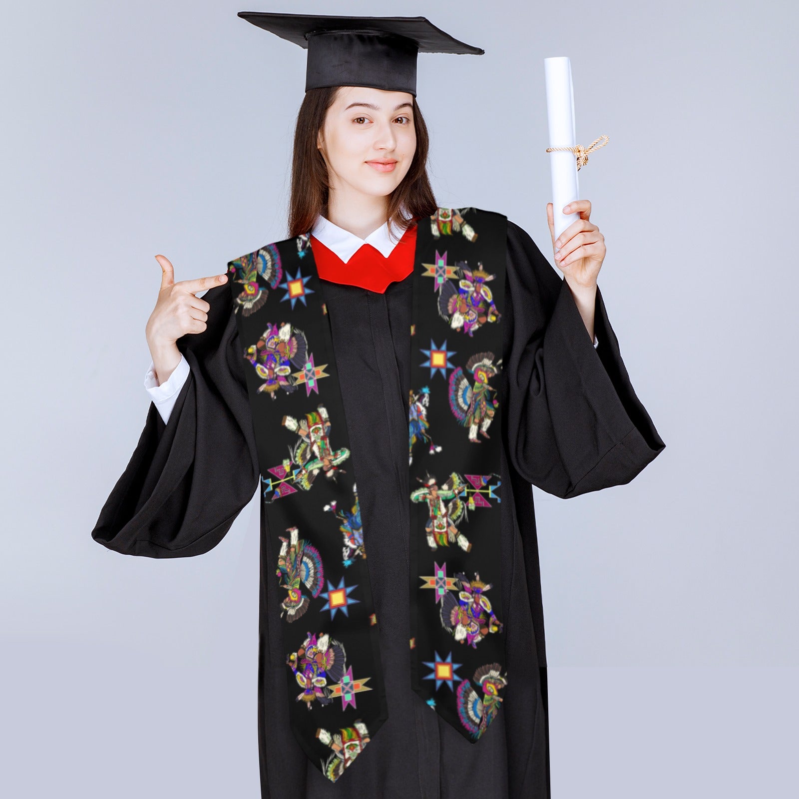 Men's Fancy Dancer Black Graduation Stole