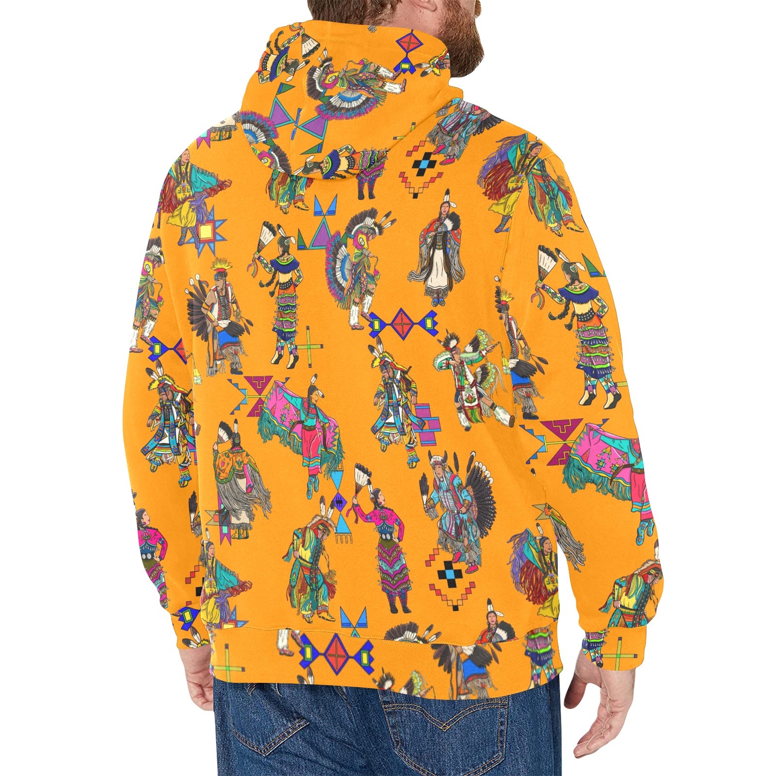Grand Entry Dancers Orange Men's Long Sleeve Fleece Hoodie