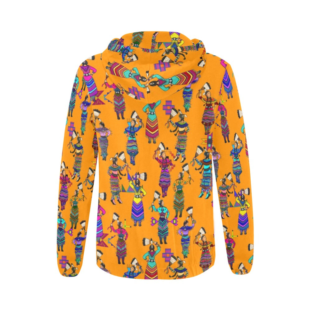 Women's Jingle Dancers Orange Full Zip Hoodie for Women