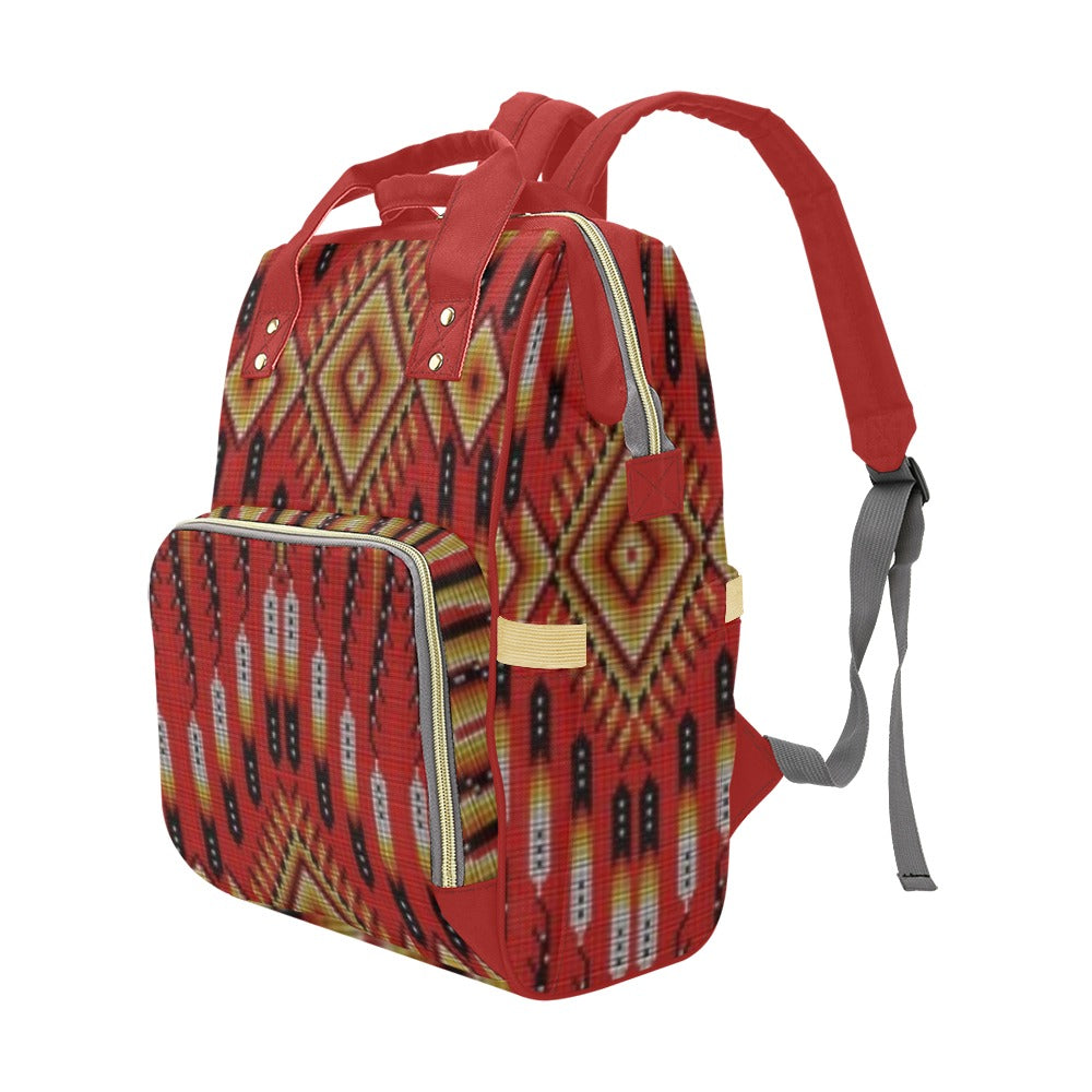 Fire Feather Red Multi-Function Diaper Backpack/Diaper Bag