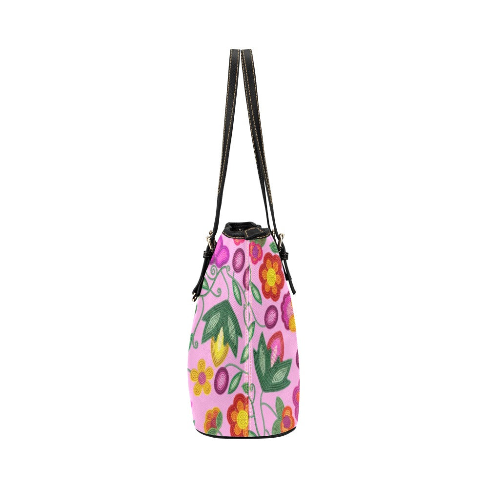 Boreal Bounty Pink Leather Tote Bag/Large