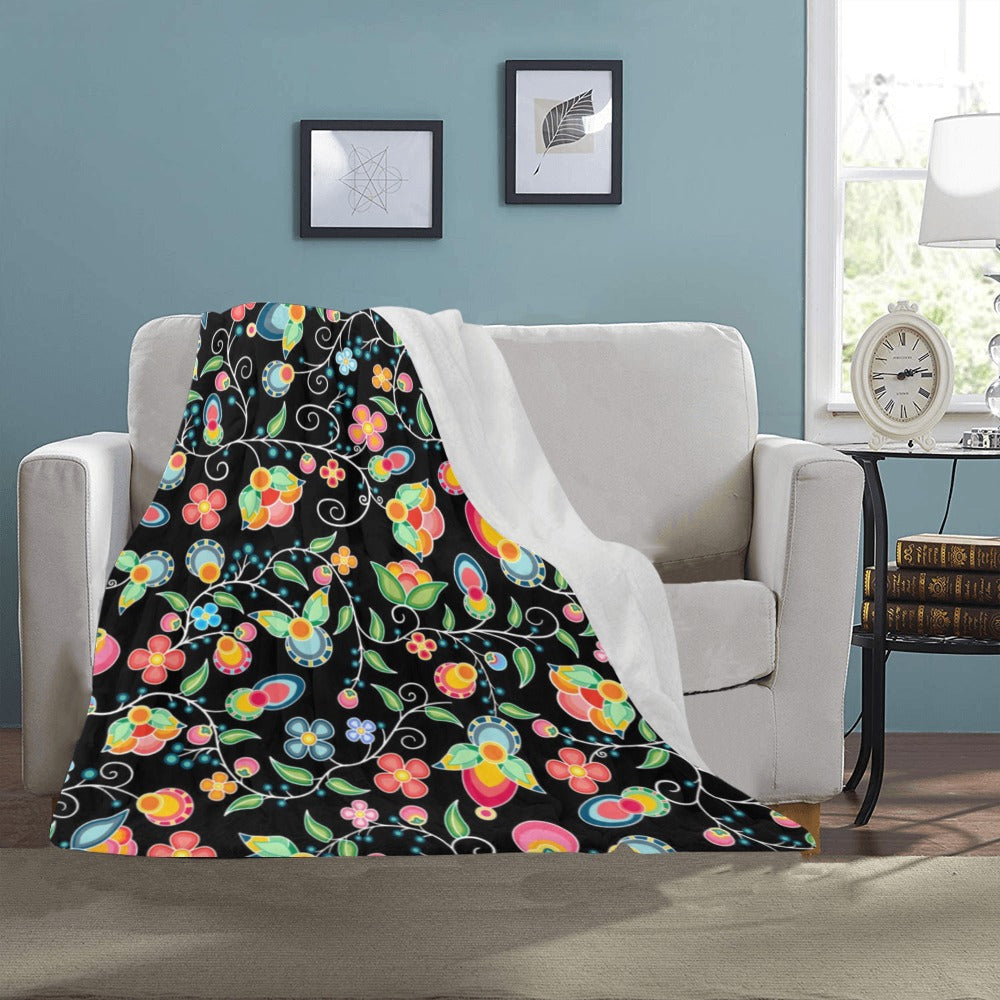 Floral Bounty Black Ultra-Soft Micro Fleece Blanket 40"x50"