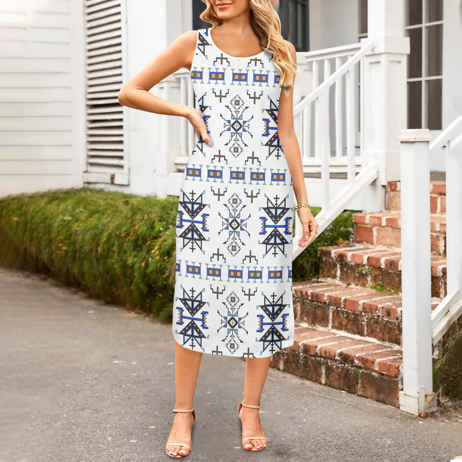 Eagle Strike White Phaedra Sleeveless Open Fork Long Dress