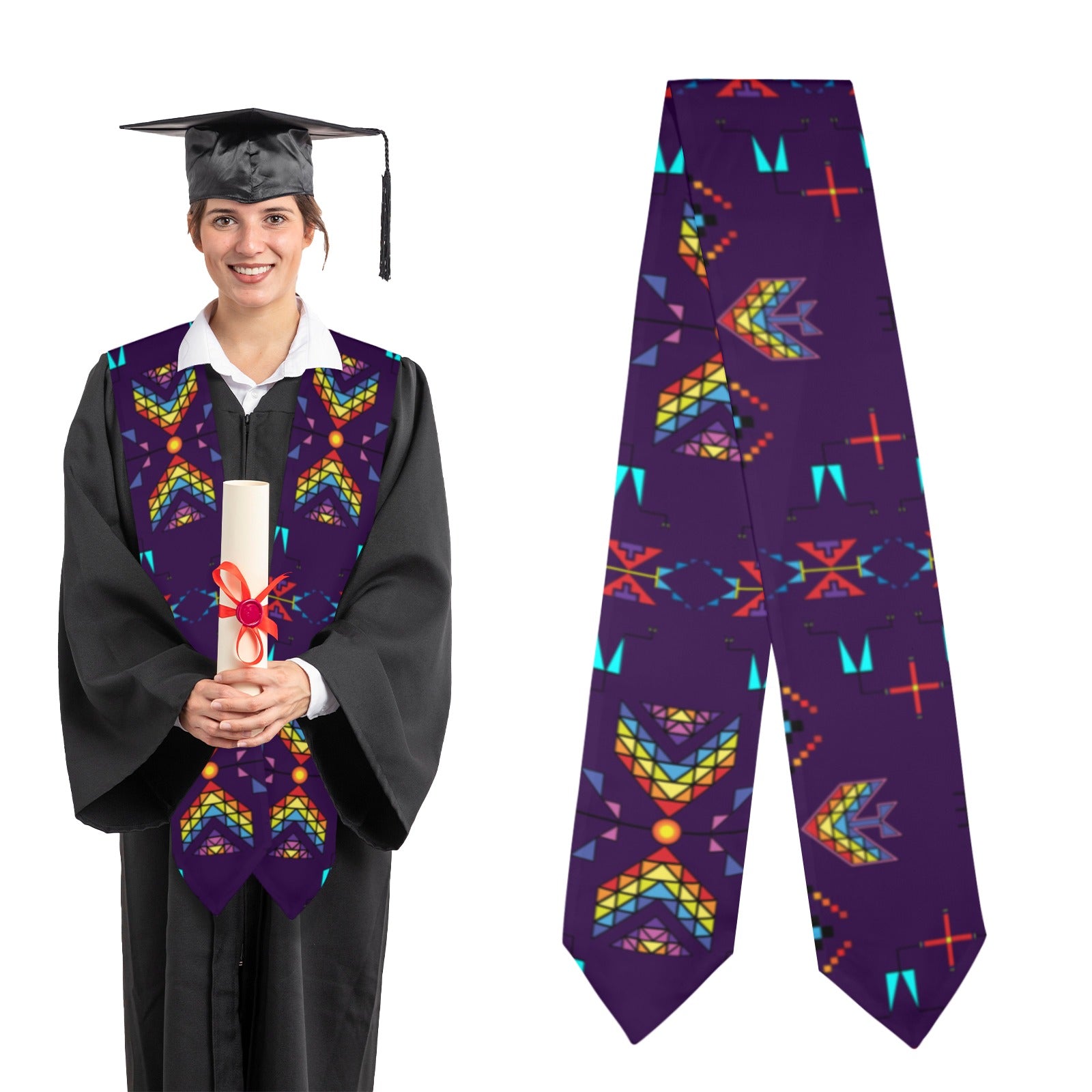 Rainy Chief Rainbow Dark Purple Graduation Stole