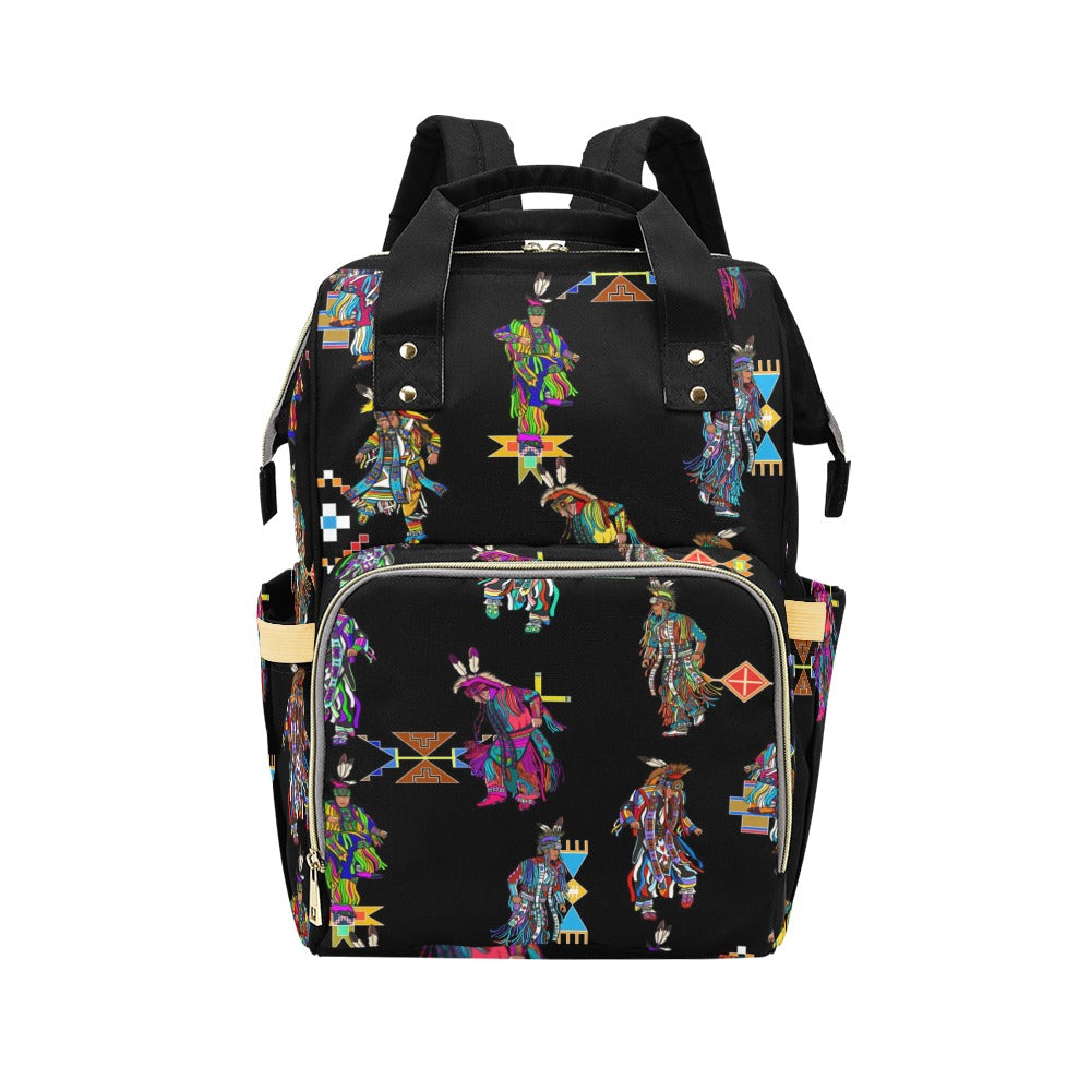 Men's Grass Dancers Black Multi-Function Diaper Backpack/Diaper Bag
