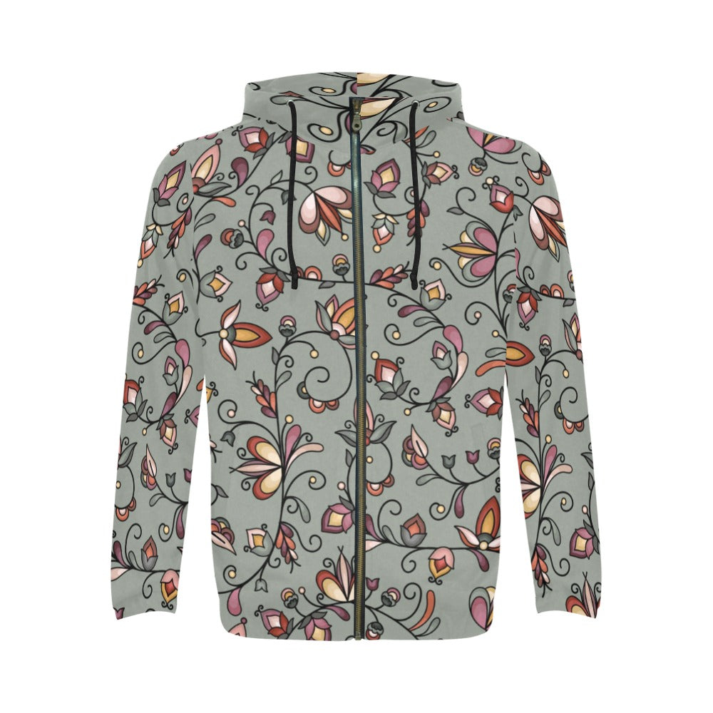 Burnt Sky Petals Green Men's Zipper Hoodie