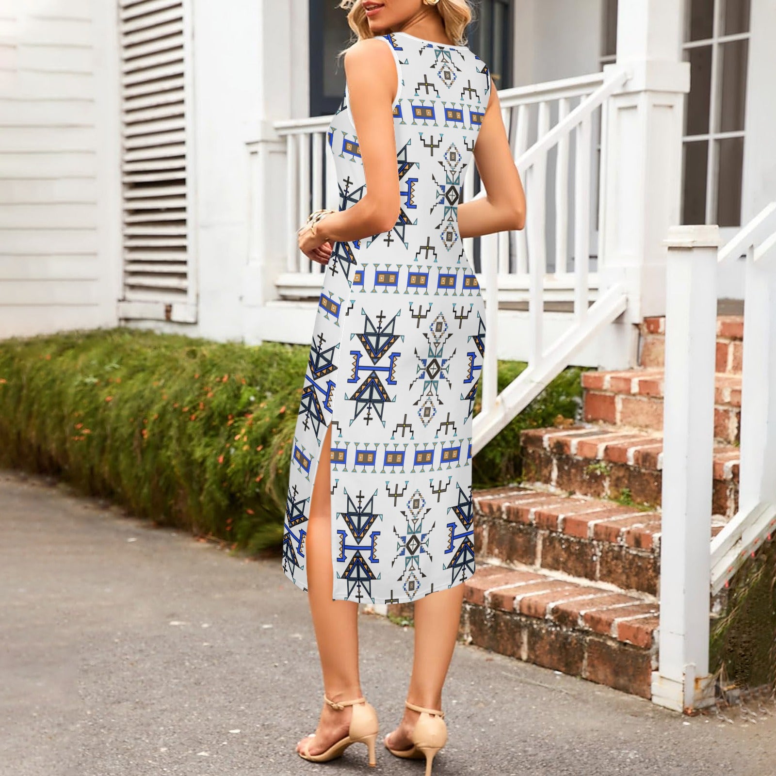 Eagle Strike White Phaedra Sleeveless Open Fork Long Dress