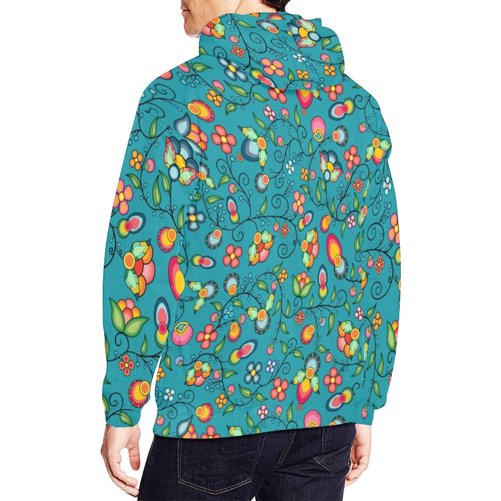Floral Bounty Teal Hoodie for Men (USA Size)
