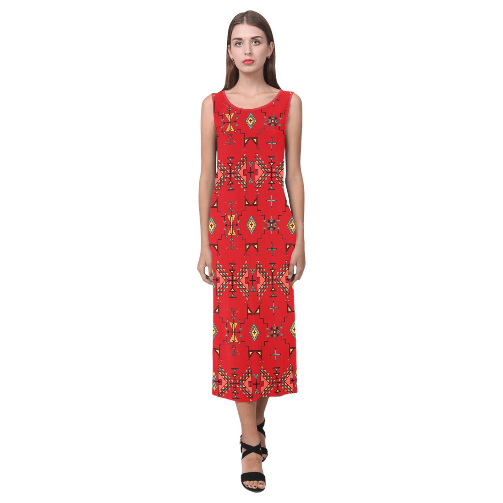 Thunder Flight Red Phaedra Sleeveless Open Fork Long Dress