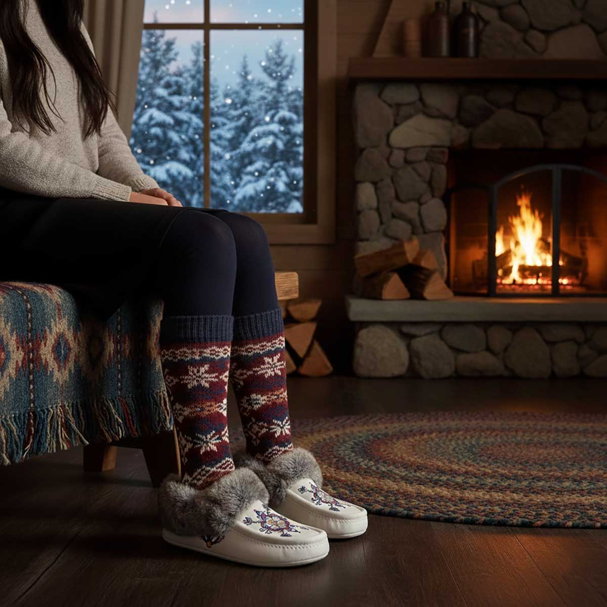 Aurora Petal Glow White Leather Mottled Fur Moccasin