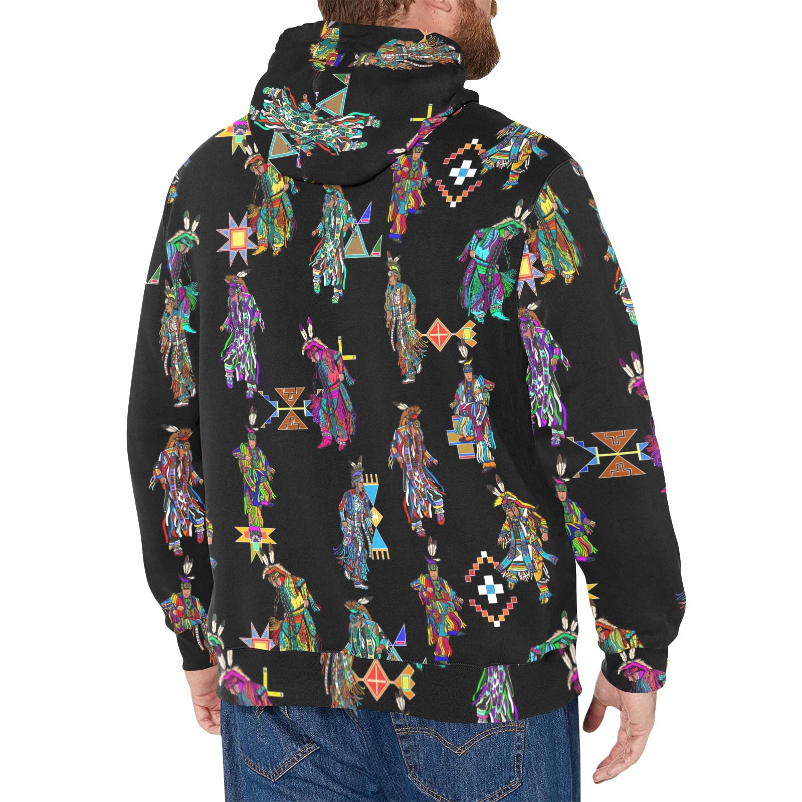 Men's Grass Dancers Black Men's Long Sleeve Fleece Hoodie