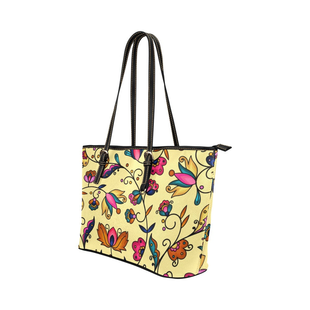 Copper Prairie Petals Yellow Leather Tote Bag/Large