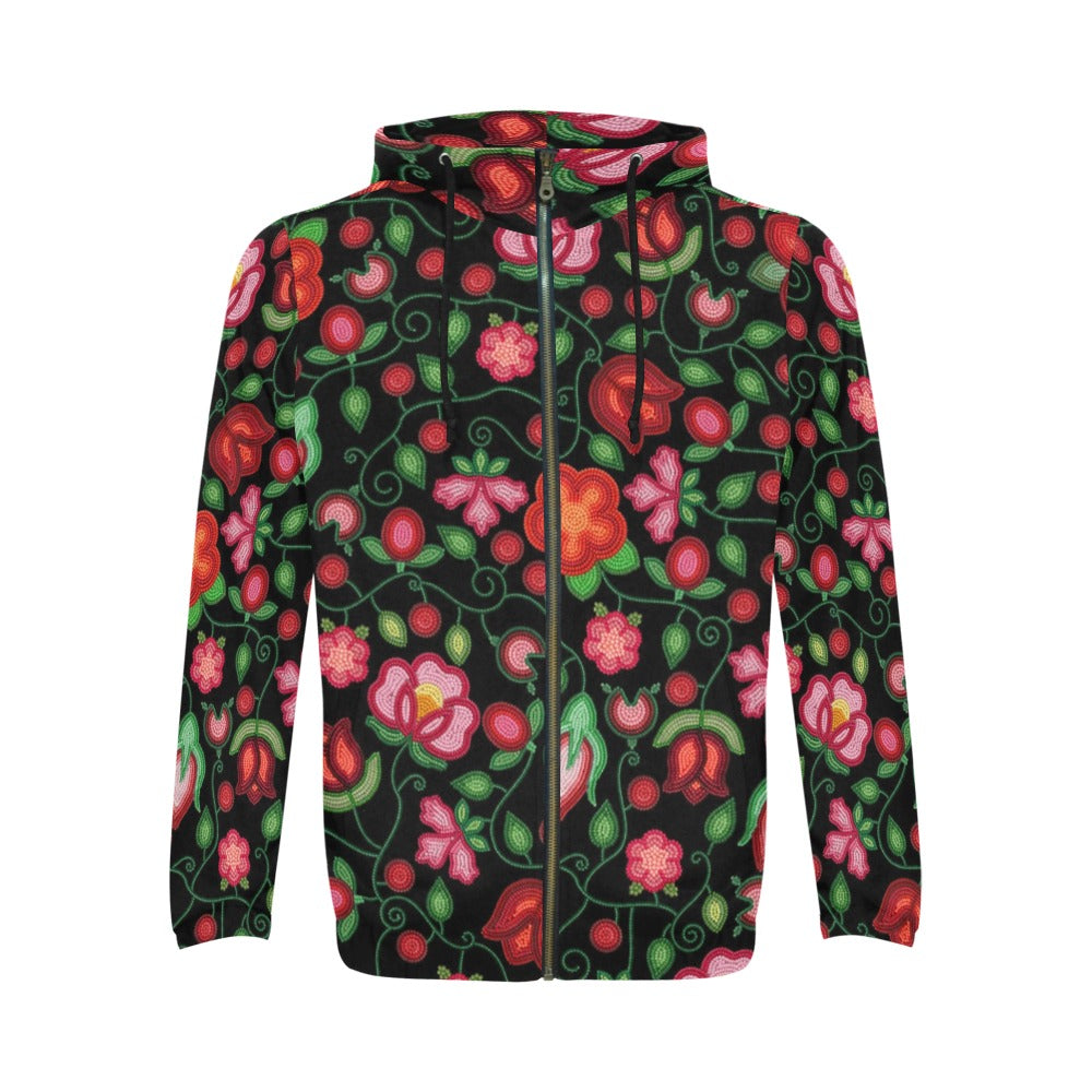 Rose Reverie Black Men's Zipper Hoodie