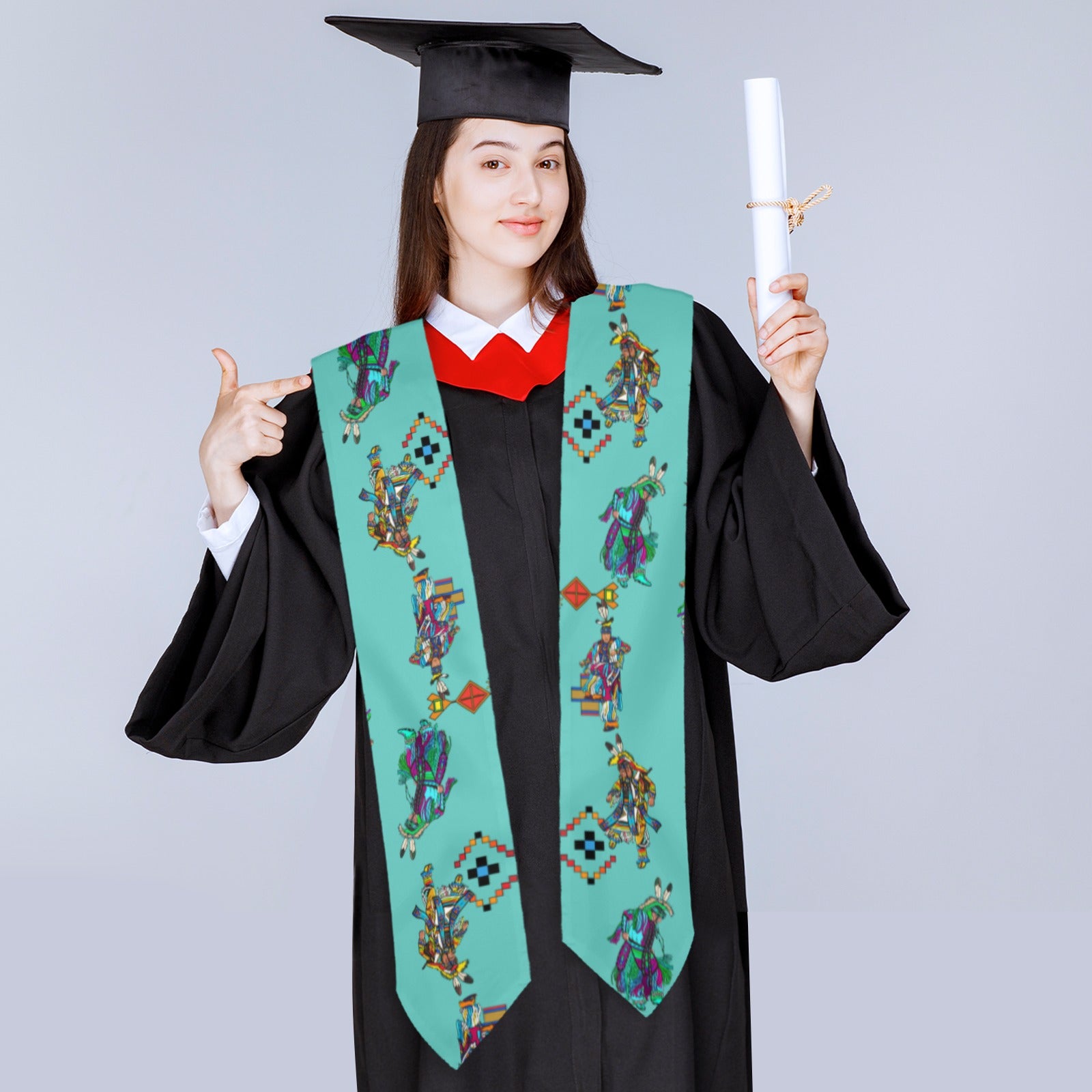 Men's Grass Dancers Eggshell Blue Graduation Stole