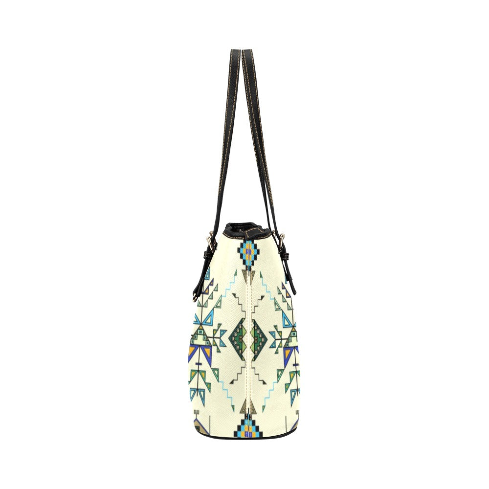 Bear Shield Cream Leather Tote Bag/Large