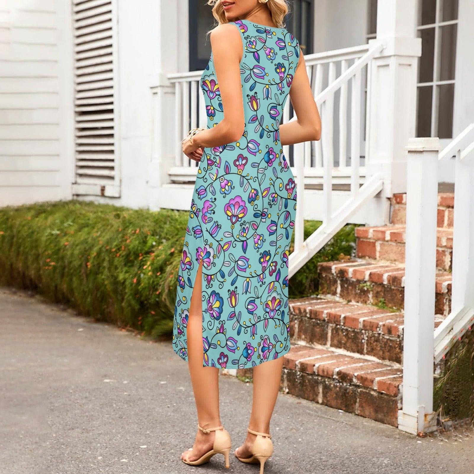 Autumn Bundle Blessing Turquoise Phaedra Sleeveless Open Fork Long Dress